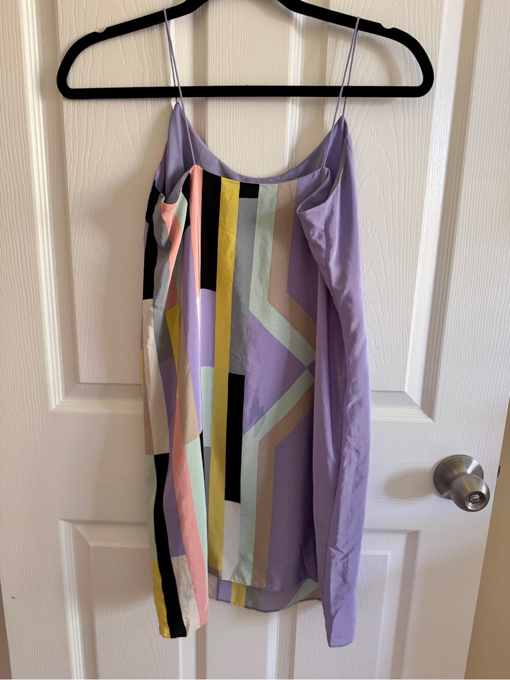 Tibi Lavender Geometric Silk Slip Dress with Pastel Blocks - Picture 2 of 3